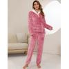 imageFlygo Women Fuzzy Warm Fleece Pajamas Sets Winter Flannel Sleepwear Fluffy Pajama Pullover Top Lounge Pants Set02 Pinkkangaroo Pocket