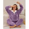 imageFlygo Women Fuzzy Warm Fleece Pajamas Sets Winter Flannel Sleepwear Fluffy Pajama Pullover Top Lounge Pants Set02 Purplekangaroo Pocket