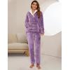 imageFlygo Women Fuzzy Warm Fleece Pajamas Sets Winter Flannel Sleepwear Fluffy Pajama Pullover Top Lounge Pants Set02 Purplekangaroo Pocket