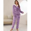 imageFlygo Women Fuzzy Warm Fleece Pajamas Sets Winter Flannel Sleepwear Fluffy Pajama Pullover Top Lounge Pants Set02 Purplekangaroo Pocket