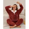imageFlygo Women Fuzzy Warm Fleece Pajamas Sets Winter Flannel Sleepwear Fluffy Pajama Pullover Top Lounge Pants Set02 Redkangaroo Pocket