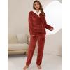 imageFlygo Women Fuzzy Warm Fleece Pajamas Sets Winter Flannel Sleepwear Fluffy Pajama Pullover Top Lounge Pants Set02 Redkangaroo Pocket