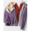 imageFlygo Women Fuzzy Warm Fleece Pajamas Sets Winter Flannel Sleepwear Fluffy Pajama Pullover Top Lounge Pants SetGrey