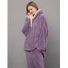 imageFlygo Women Fuzzy Warm Fleece Pajamas Sets Winter Flannel Sleepwear Fluffy Pajama Pullover Top Lounge Pants SetPurple