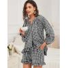 imageFlygo Women Gingham 2 Piece Pajama Sets Y2K Plaid Ruffle Short Sets Raglan Sleeve Shirt Lounge Shorts Sleepwear with PocketsBlack
