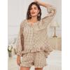 imageFlygo Women Gingham 2 Piece Pajama Sets Y2K Plaid Ruffle Short Sets Raglan Sleeve Shirt Lounge Shorts Sleepwear with PocketsBrown