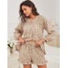 imageFlygo Women Gingham 2 Piece Pajama Sets Y2K Plaid Ruffle Short Sets Raglan Sleeve Shirt Lounge Shorts Sleepwear with PocketsBrown