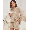 imageFlygo Women Gingham 2 Piece Pajama Sets Y2K Plaid Ruffle Short Sets Raglan Sleeve Shirt Lounge Shorts Sleepwear with PocketsBrown