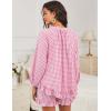 imageFlygo Women Gingham 2 Piece Pajama Sets Y2K Plaid Ruffle Short Sets Raglan Sleeve Shirt Lounge Shorts Sleepwear with PocketsPink