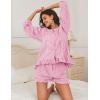 imageFlygo Women Gingham 2 Piece Pajama Sets Y2K Plaid Ruffle Short Sets Raglan Sleeve Shirt Lounge Shorts Sleepwear with PocketsPink