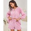 imageFlygo Women Gingham 2 Piece Pajama Sets Y2K Plaid Ruffle Short Sets Raglan Sleeve Shirt Lounge Shorts Sleepwear with PocketsPink