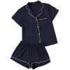 imageFlygo Women Pajamas Set Soft Button Down Sleepwear Short Sleeve Pjs Set Loungewear with PocketsBlackS