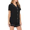 imageFlygo Women Pajamas Set Soft Button Down Sleepwear Short Sleeve Pjs Set Loungewear with PocketsBlackS