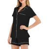 imageFlygo Women Pajamas Set Soft Button Down Sleepwear Short Sleeve Pjs Set Loungewear with PocketsBlackS