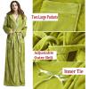 imageFlygo Womens Fuzzy Plush Long Hooded Robe Full Length Flannel Fleece Bathrobe Warm HousecoatBeige
