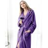 imageFlygo Womens Fuzzy Plush Long Hooded Robe Full Length Flannel Fleece Bathrobe Warm HousecoatDark Purple