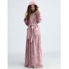 imageFlygo Womens Fuzzy Plush Long Hooded Robe Full Length Flannel Fleece Bathrobe Warm HousecoatDusty Pink