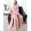 imageFlygo Womens Fuzzy Plush Long Hooded Robe Full Length Flannel Fleece Bathrobe Warm HousecoatDusty Pink