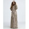imageFlygo Womens Fuzzy Plush Long Hooded Robe Full Length Flannel Fleece Bathrobe Warm HousecoatOlive Grey