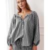 imageFlygo Womens Gingham Pajama Set 2 Piece Cotton Plaid Raglan Sleeve Button Top Straight Leg Pants Pjs Y2K Lounge Set SleepwearBlack