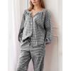 imageFlygo Womens Gingham Pajama Set 2 Piece Cotton Plaid Raglan Sleeve Button Top Straight Leg Pants Pjs Y2K Lounge Set SleepwearBlack