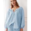 imageFlygo Womens Gingham Pajama Set 2 Piece Cotton Plaid Raglan Sleeve Button Top Straight Leg Pants Pjs Y2K Lounge Set SleepwearBlue
