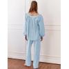 imageFlygo Womens Gingham Pajama Set 2 Piece Cotton Plaid Raglan Sleeve Button Top Straight Leg Pants Pjs Y2K Lounge Set SleepwearBlue
