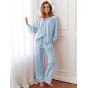 imageFlygo Womens Gingham Pajama Set 2 Piece Cotton Plaid Raglan Sleeve Button Top Straight Leg Pants Pjs Y2K Lounge Set SleepwearBlue