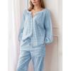 imageFlygo Womens Gingham Pajama Set 2 Piece Cotton Plaid Raglan Sleeve Button Top Straight Leg Pants Pjs Y2K Lounge Set SleepwearBlue