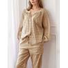 imageFlygo Womens Gingham Pajama Set 2 Piece Cotton Plaid Raglan Sleeve Button Top Straight Leg Pants Pjs Y2K Lounge Set SleepwearBrown