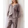 imageFlygo Womens Gingham Pajama Set 2 Piece Cotton Plaid Raglan Sleeve Button Top Straight Leg Pants Pjs Y2K Lounge Set SleepwearCoffee