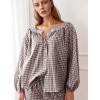 imageFlygo Womens Gingham Pajama Set 2 Piece Cotton Plaid Raglan Sleeve Button Top Straight Leg Pants Pjs Y2K Lounge Set SleepwearCoffee