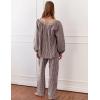 imageFlygo Womens Gingham Pajama Set 2 Piece Cotton Plaid Raglan Sleeve Button Top Straight Leg Pants Pjs Y2K Lounge Set SleepwearCoffee