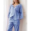 imageFlygo Womens Gingham Pajama Set 2 Piece Cotton Plaid Raglan Sleeve Button Top Straight Leg Pants Pjs Y2K Lounge Set SleepwearNavy