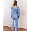 imageFlygo Womens Gingham Pajama Set 2 Piece Cotton Plaid Raglan Sleeve Button Top Straight Leg Pants Pjs Y2K Lounge Set SleepwearNavy