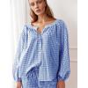 imageFlygo Womens Gingham Pajama Set 2 Piece Cotton Plaid Raglan Sleeve Button Top Straight Leg Pants Pjs Y2K Lounge Set SleepwearNavy
