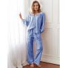 imageFlygo Womens Gingham Pajama Set 2 Piece Cotton Plaid Raglan Sleeve Button Top Straight Leg Pants Pjs Y2K Lounge Set SleepwearNavy
