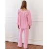 imageFlygo Womens Gingham Pajama Set 2 Piece Cotton Plaid Raglan Sleeve Button Top Straight Leg Pants Pjs Y2K Lounge Set SleepwearPink