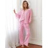 imageFlygo Womens Gingham Pajama Set 2 Piece Cotton Plaid Raglan Sleeve Button Top Straight Leg Pants Pjs Y2K Lounge Set SleepwearPink
