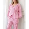 imageFlygo Womens Gingham Pajama Set 2 Piece Cotton Plaid Raglan Sleeve Button Top Straight Leg Pants Pjs Y2K Lounge Set SleepwearPink