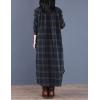 imageFlygo Womens Long Sleeve Button Plaid Long Shirt Loose Casual Midi Dress SleepwearGreen