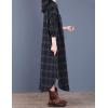 imageFlygo Womens Long Sleeve Button Plaid Long Shirt Loose Casual Midi Dress SleepwearGreen
