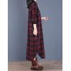 imageFlygo Womens Long Sleeve Button Plaid Long Shirt Loose Casual Midi Dress SleepwearRed