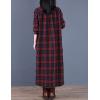 imageFlygo Womens Long Sleeve Button Plaid Long Shirt Loose Casual Midi Dress SleepwearRed