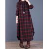 imageFlygo Womens Long Sleeve Button Plaid Long Shirt Loose Casual Midi Dress SleepwearRed