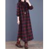 imageFlygo Womens Long Sleeve Button Plaid Long Shirt Loose Casual Midi Dress SleepwearRed
