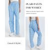 imageFlygo Womens Pajama Pants Wide Leg Gingham Lounge Pants Plaid Cotton Pajama Bottoms with PocketsBlueL