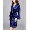 imageFlygo Womens Simulation Silk Stain Lace Bathrobes Kimono Robe Bridesmaid Robes Pajamas Sleepwear NightwearNavy