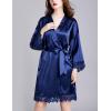 imageFlygo Womens Simulation Silk Stain Lace Bathrobes Kimono Robe Bridesmaid Robes Pajamas Sleepwear NightwearNavy