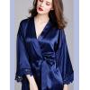 imageFlygo Womens Simulation Silk Stain Lace Bathrobes Kimono Robe Bridesmaid Robes Pajamas Sleepwear NightwearNavy